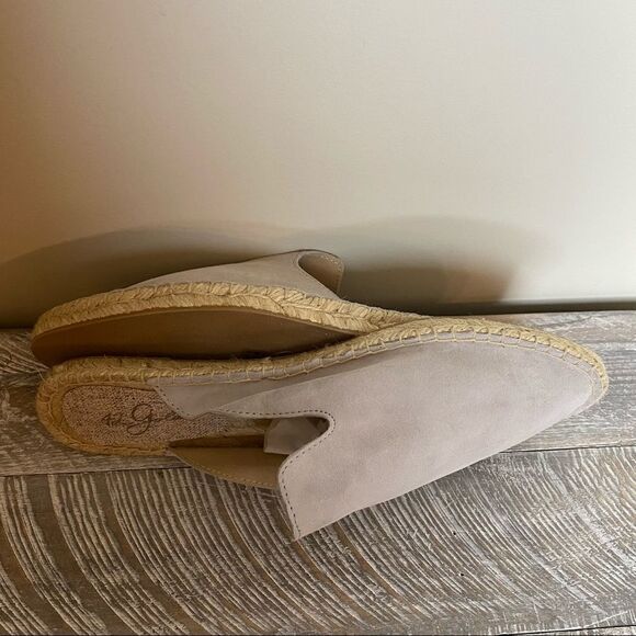 Nwob-42 Gold Bermuda Fog Grey Kid Suede Leather Espadrille Loafer Slides - Picture 7 of 10